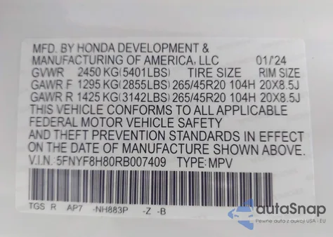 2024 Honda Passport Awd Black from USA, damaged, VIN 5FNYF8H80RB007409